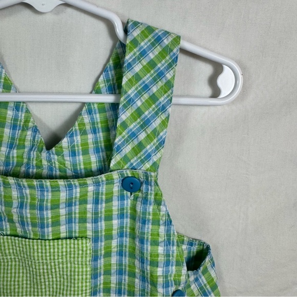 Petit Pomme Green and Blue Checkered Kids Overalls Boys Size 24M - Picture 4 of 4